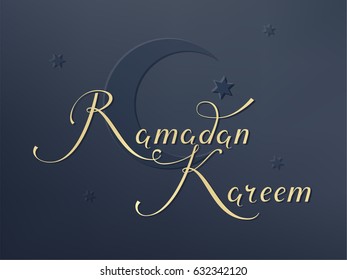 Lettering "Ramadan Kareem" - handmade calligraphy. Islamic arabic background. Text vector templates for Greeting card, invitation. Vector illustration.