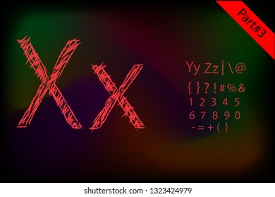 Lettering  red font isolated on gradient background. Texture alphabet. Vector logo letters.
