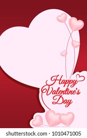 Lettering red text. Happy Valentines Day and pink hearts on pink hearts and red background for card design.