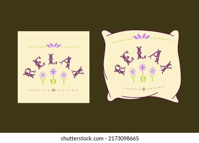 Lettering Relax made in vector. Needlework. Home cross stitch decoration. Easy to use for pillow,pillow case, poster.