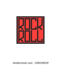 Lettering Rock and roll musical logo of square shape, black font on a red background, emblem for t-shirt print