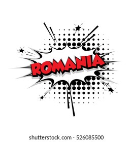 Lettering Romania Comic text sound effects pop art style vector Sound bubble speech phrase cartoon text cartoon balloon expression Comic text background. Comics book balloon