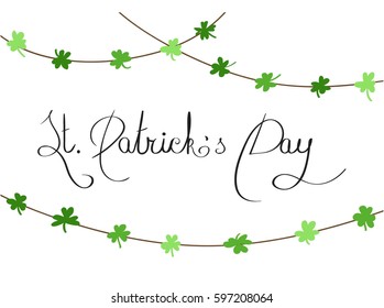 Lettering Saint Patrick's day background. Merry stripes with clover. 