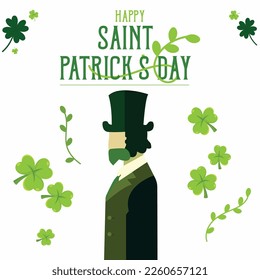 lettering Saint Patrick's Day greetings card with clover shapes and branches vector