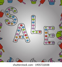 Lettering. Sale banner template design. Vector. Seamless pattern. Illustration in black, green and white colors.