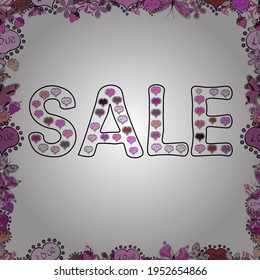 Lettering. Sale banner template design, Mega sale special offer. End of season special offer banner. Illustration on white, pink and black colors. Vector illustration. Seamless.