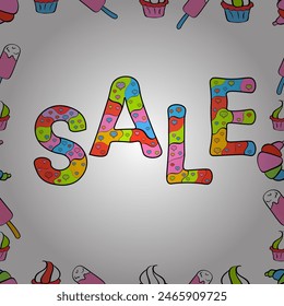 Lettering. Sale banner template design, Mega sale special offer. Picture in pink, black and white colors. Seamless pattern. End of season special offer banner.