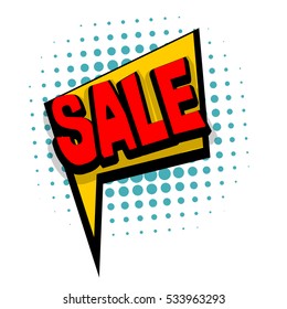 Lettering sale, discount, markdown. Comic text sound effects. Vector bubble icon speech phrase, cartoon exclusive font label tag expression, sounds illustration. Comics book balloon.