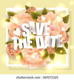 Lettering Save the Date card template wirh sakura flowers