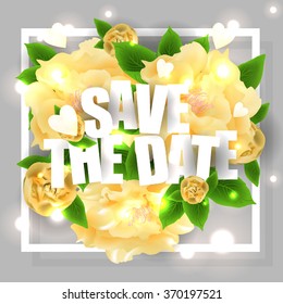 Lettering Save the Date card template with sakura flowers