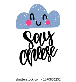 Lettering dice queso y nube sonriente