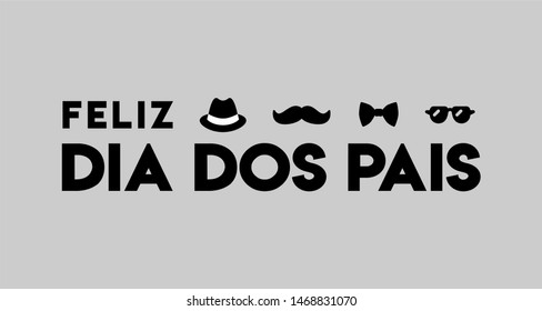 Lettering script calligraphy handwriting happy fathers day with hat and bow tie in portuguese
