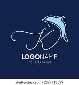 Lettering script K with Dolphin Silhouette Logo Design Vector Icon Graphic Emblem Illustration 