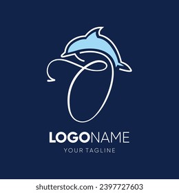 Lettering script O with Dolphin Silhouette Logo Design Vector Icon Graphic Emblem Illustration 