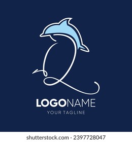 Lettering script Q with Dolphin Silhouette Logo Design Vector Icon Graphic Emblem Illustration