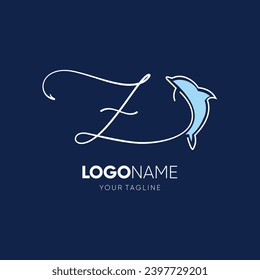 Lettering script Z with Dolphin Silhouette Logo Design Vector Icon Graphic Emblem Illustration