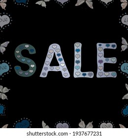 Lettering. Seamless pattern. Picture in neutral, black and gray colors. Ornate vector colorful elements frame. Sale. Seasonal discounts set.