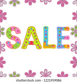 Lettering. Seamless pattern. Vector illustration. Picture in white, pink and green colors. Weekend Sale Banner Template.