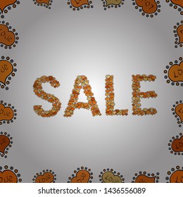 Lettering. Seamless. Sale words cloud, business concept background. Picture in black, white and orange colors. Vector illustration.