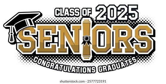 Lettering Senior class 2025 for greeting, invitation card. Text for graduation design, congratulation event, T-shirt, party, high school or college graduate. Vector on transparent background.