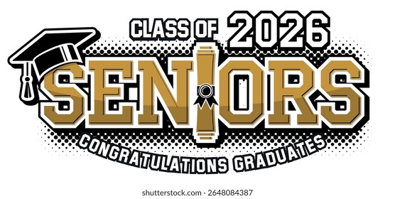 Lettering Senior class 2026 for greeting, invitation card. Text for graduation design, congratulation event, T-shirt, party, high school or college graduate. Vector on transparent background.