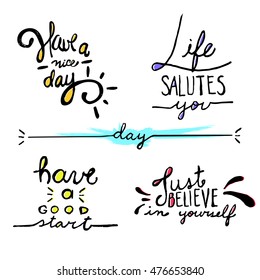 Lettering set for cards. Hand drawn lettering. Modern calligraphy. Ink illustration. Design for banner, poster, card, invitation, flyer, brochure. Isolated on white background. 