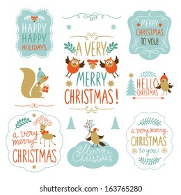 Lettering and Set of Christmas and New Year graphic elements, holiday symbols 