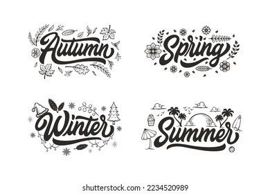 Lettering Set of Four Seasons Vector, Illustration, Calligraphy Design, Usable for Poster, Banners, Postcards, Wallpaper, Gifts etc