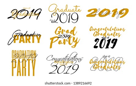 Lettering Set for graduation class of 2019. Vector text for graduation design, congratulation event, party, greeting, invitation card, high school or college graduate.