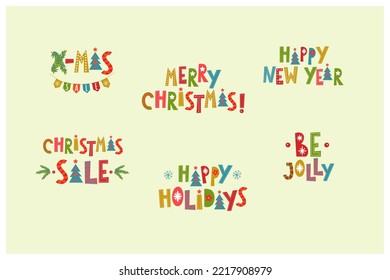 lettering set - Happy New Year, Christmas Party, Merry Christmas! Happy Holidays