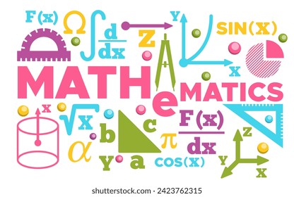 Lettering. A set of math icons. Isolated on white background. Vector illustration.