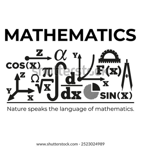 Lettering. A set of math icons. Silhouettes. Isolated on white background. Vector illustration.