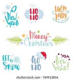 lettering set Merry Christmas,Happy New Year, Holly Jolly