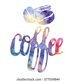 Lettering shape set. Modern calligraphy watercolor vector style sign coffee.