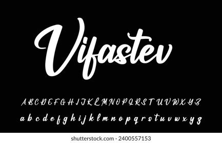 Lettering signature font isolated on grey background. brus style alphabet. Vector logo letters.