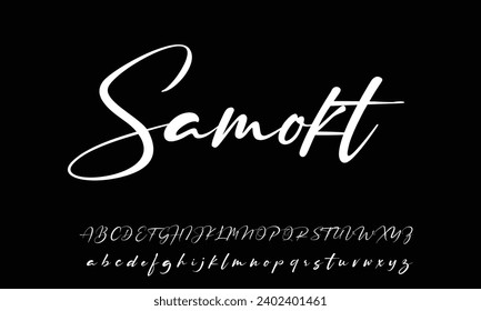 Lettering signature font isolated on grey background. brus style alphabet. Vector logo letter
