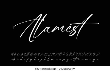 Lettering signature font isolated on grey background. brus style alphabet. Vector logo letters.