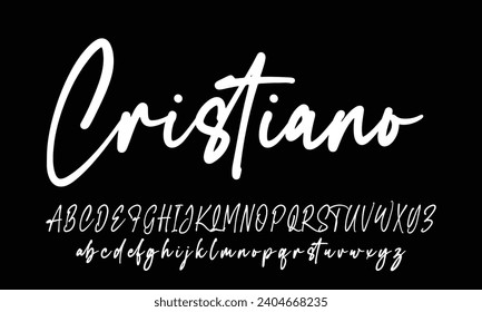 Lettering signature font isolated on grey background. brus style alphabet. Vector logo letters.
