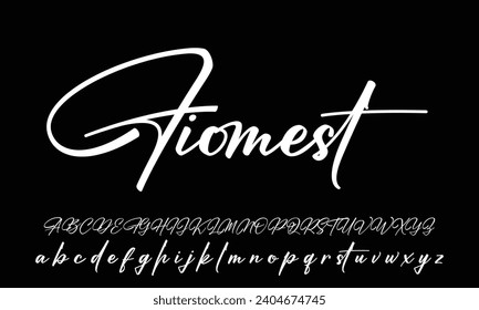 Lettering signature font isolated on grey background. brus style alphabet. Vector logo letters.