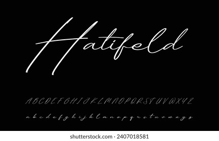 Lettering signature font isolated on grey background. brus style alphabet. Vector logo letters.
