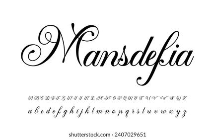 Lettering signature font isolated on grey background. brus style alphabet. Vector logo letters.