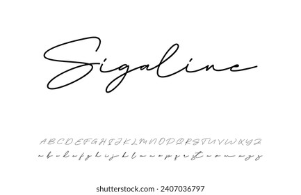 Lettering signature font isolated on grey background. brus style alphabet. Vector logo letters.