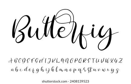 Lettering signature font isolated on grey background. brus style alphabet. Vector logo letters.