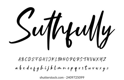 Lettering signature font isolated on grey background. brus style alphabet. Vector logo letters.