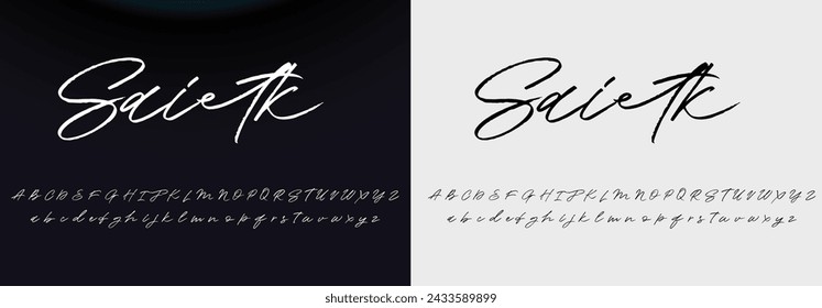 Lettering signature font isolated on grey background. brus style alphabet. Vector logo letters.