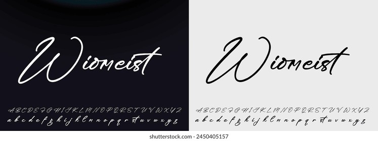 Lettering signature font isolated on grey background. brus style alphabet. Vector logo letters.