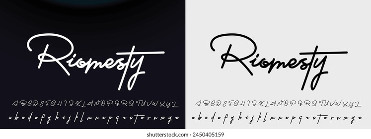 Lettering signature font isolated on grey background. brus style alphabet. Vector logo letters.