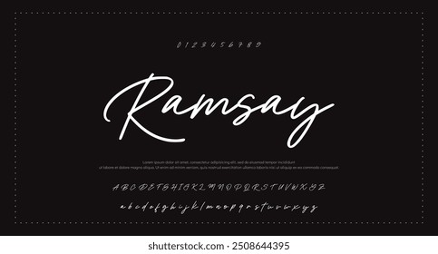 Lettering signature font isolated on grey background. brus style alphabet. Vector logo letters