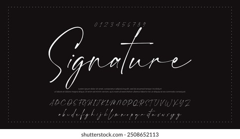 Lettering signature font isolated on grey background. brus style alphabet. Vector logo letters.