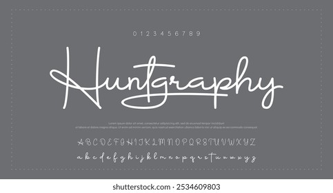 Lettering signature font isolated on grey background. brus style alphabet. Vector logo letters.